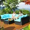 7 Pieces Sectional Wicker Furniture Sofa Set With Tempered Glass Top